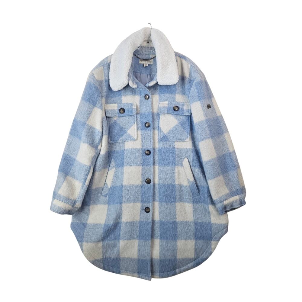 Koolaburra by Ugg Blue Buffalo Plaid Shacket Brushed Fleece Removable Collar XXL